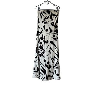 Abstract Black White Strapless Maxi Dress Large Geometric Print Summer Party